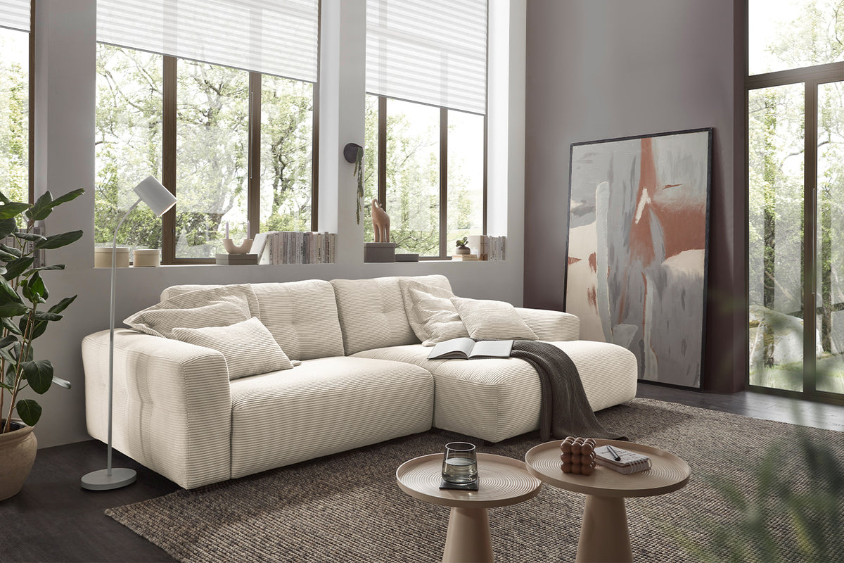 KAWOLA Sofa MIKA Ecksofa Cord cremeweiß, 276 x 167, Rechts