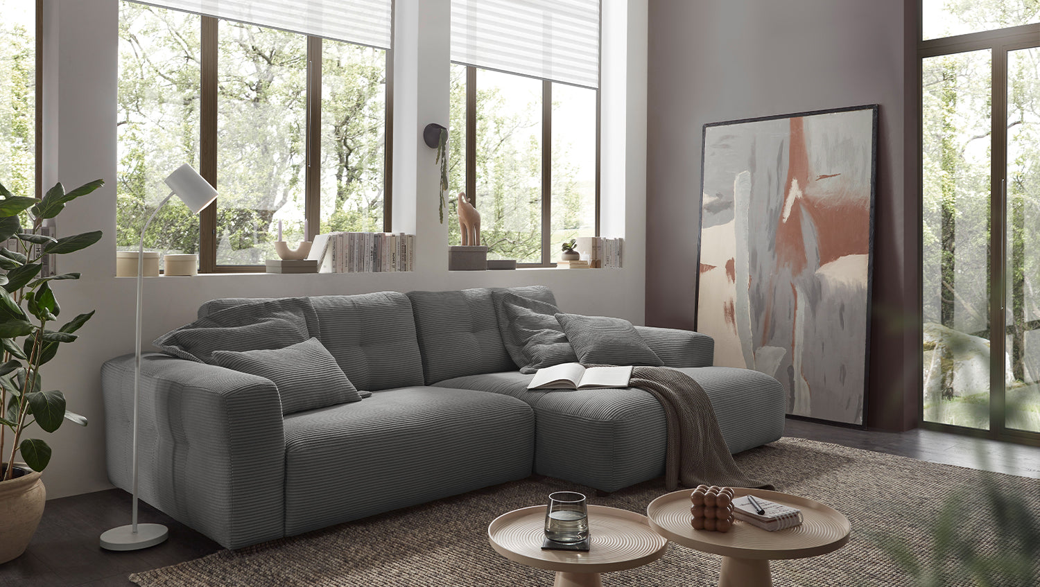 KAWOLA Sofa MIKA Ecksofa Cord grau, 276 x 167, Rechts