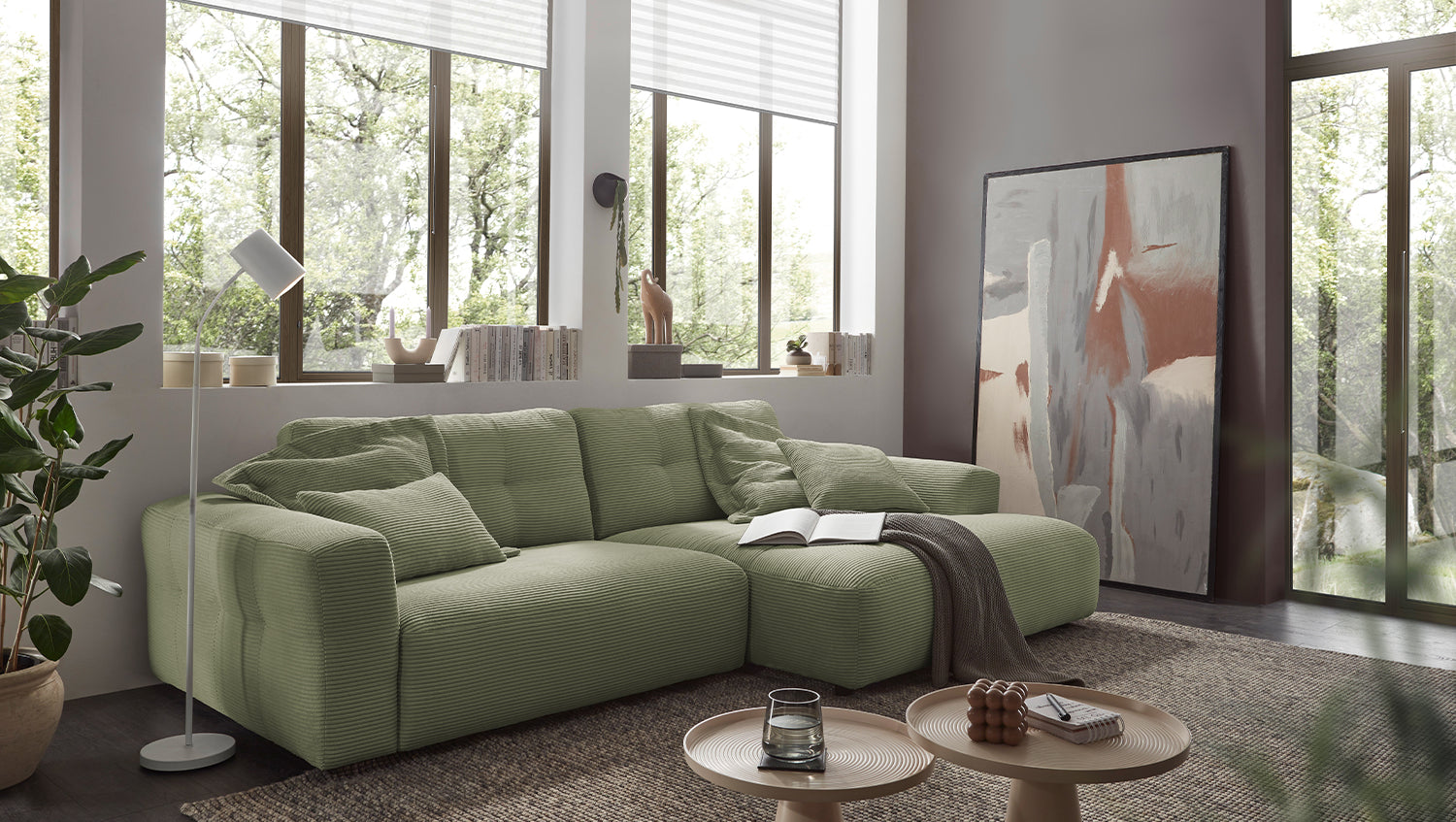 KAWOLA Sofa MIKA Ecksofa Cord olivgrün, 276 x 167, Rechts