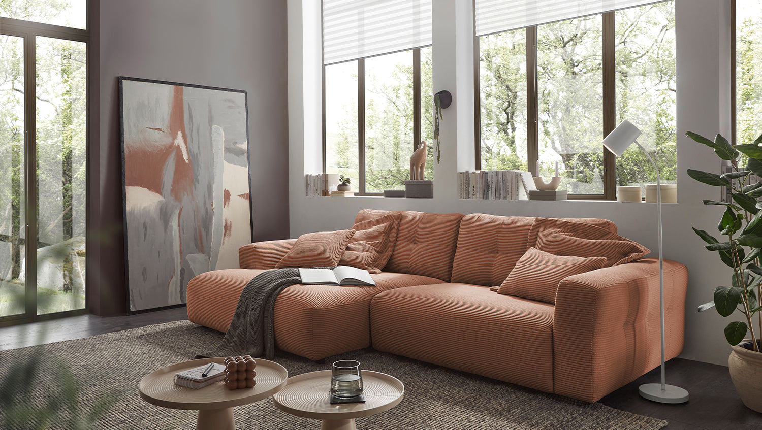 KAWOLA Sofa MIKA Ecksofa Cord rost, 296 x 167, Links