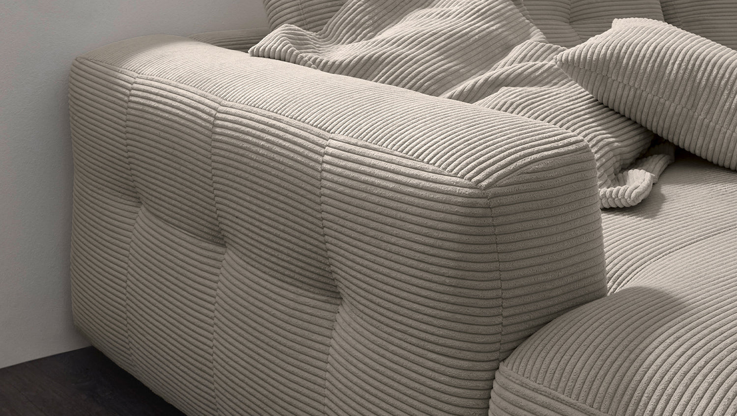 KAWOLA Sofa MIKA Ecksofa Cord steingrau