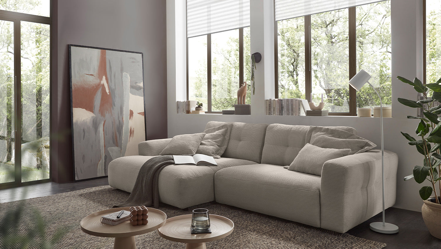 KAWOLA Sofa MIKA Ecksofa Cord steingrau, 276 x 167, Links