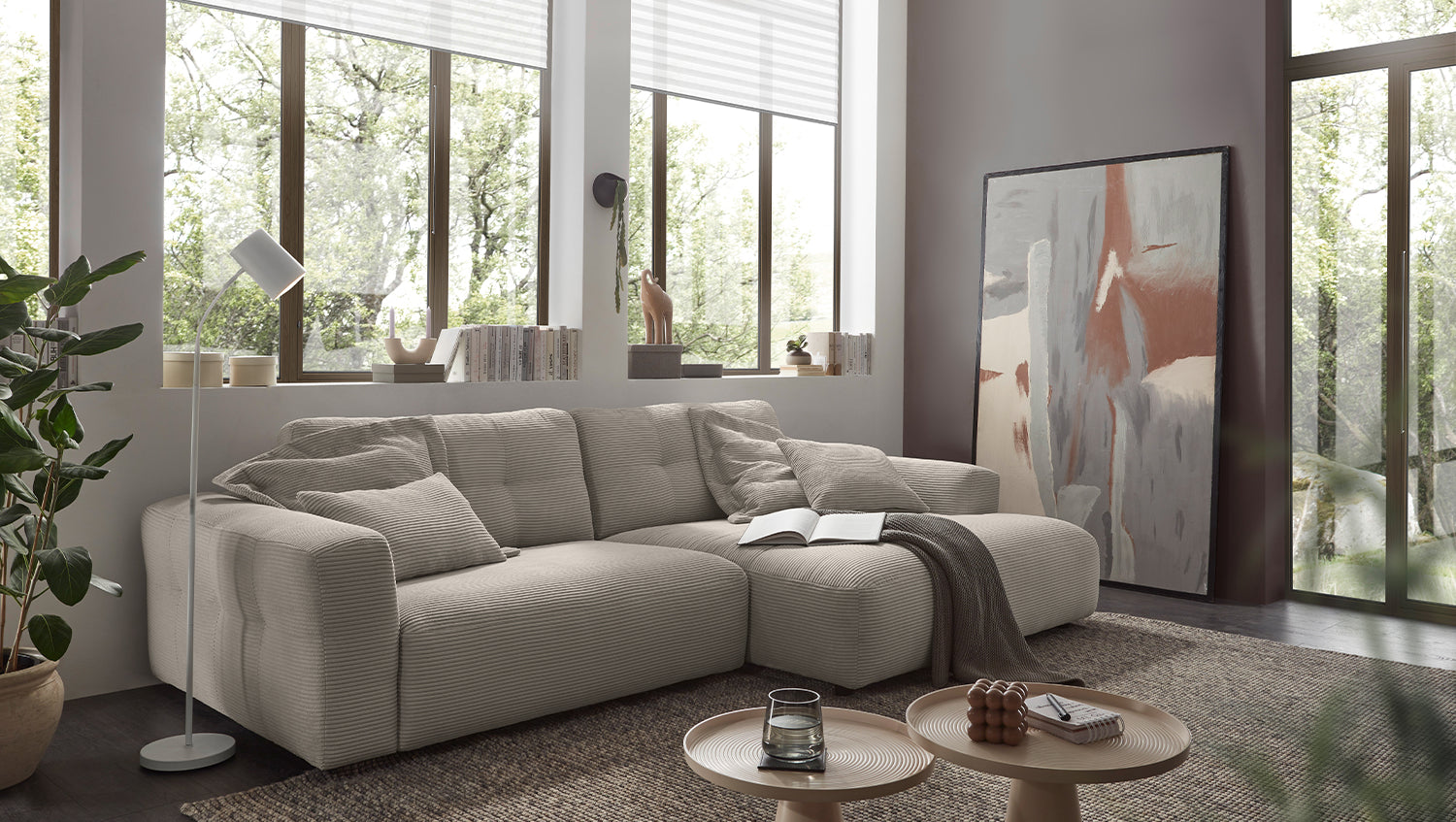 KAWOLA Sofa MIKA Ecksofa Cord steingrau, 276 x 167, Rechts