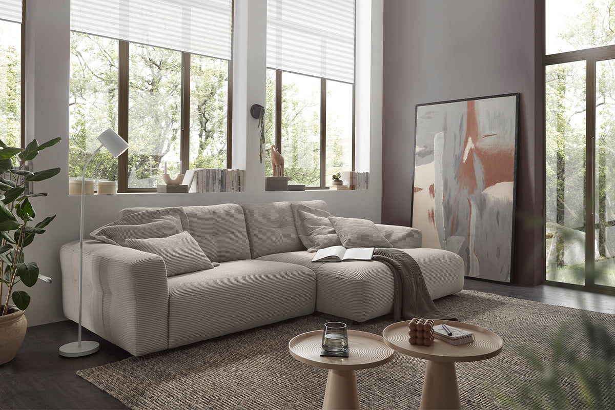 KAWOLA Sofa MIKA Ecksofa Cord steingrau, 276 x 167, Rechts