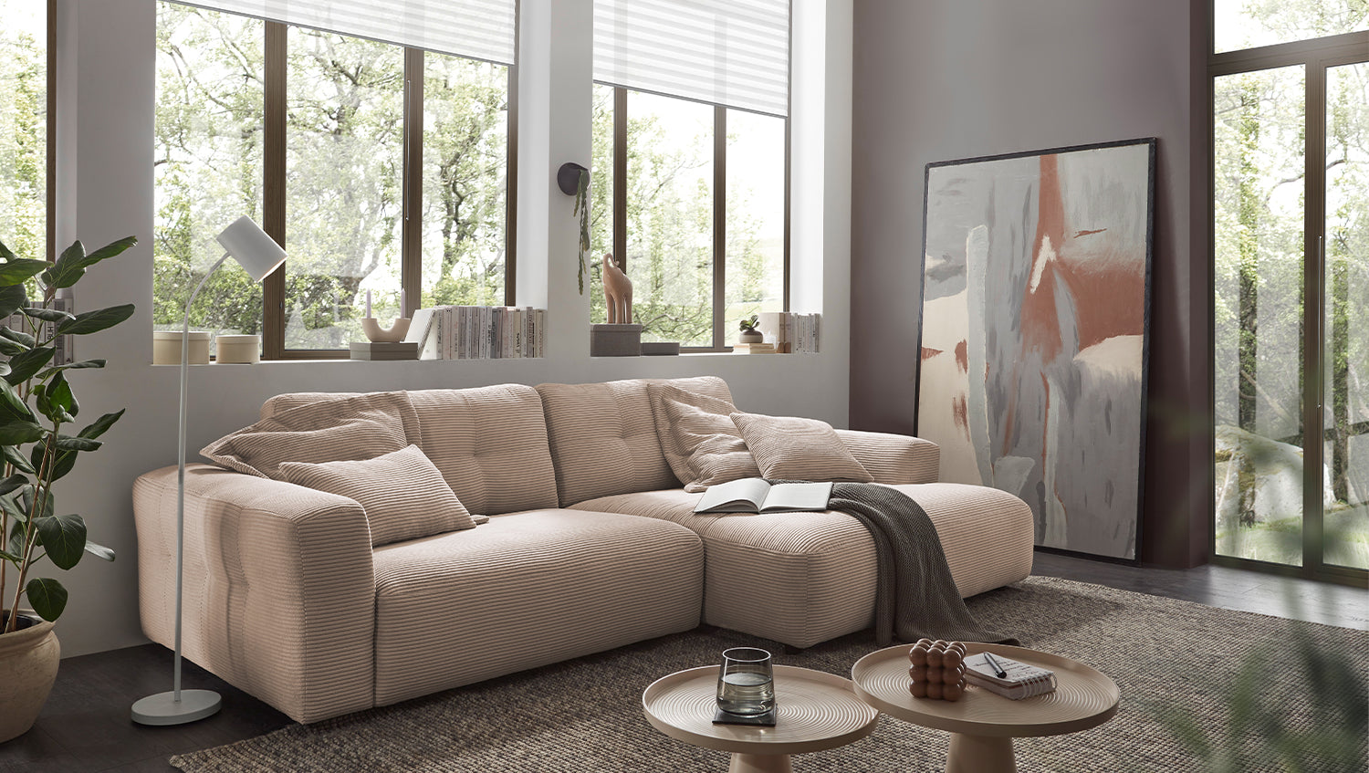 KAWOLA Sofa MIKA Ecksofa Cord taupe, 276 x 167, Rechts