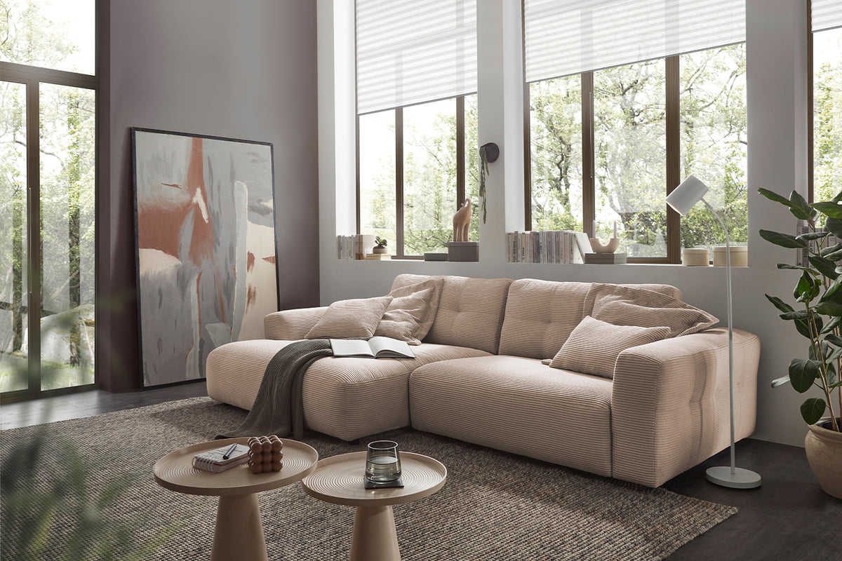 KAWOLA Sofa MIKA Ecksofa Cord taupe, 296 x 167, Links