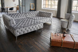 KAWOLA Sofa NARLA Ecksofa Chesterfield Stoff velvet silber Recamiere links