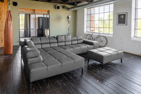 KAWOLA Sofa NELSON Ecksofa Leder anthrazit, Links, Mit Fußhocker, Ohne Komfortfunktion