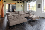 KAWOLA Sofa NELSON Ecksofa Leder dunkelbraun, Links, Mit Fußhocker, Relaxfunktion
