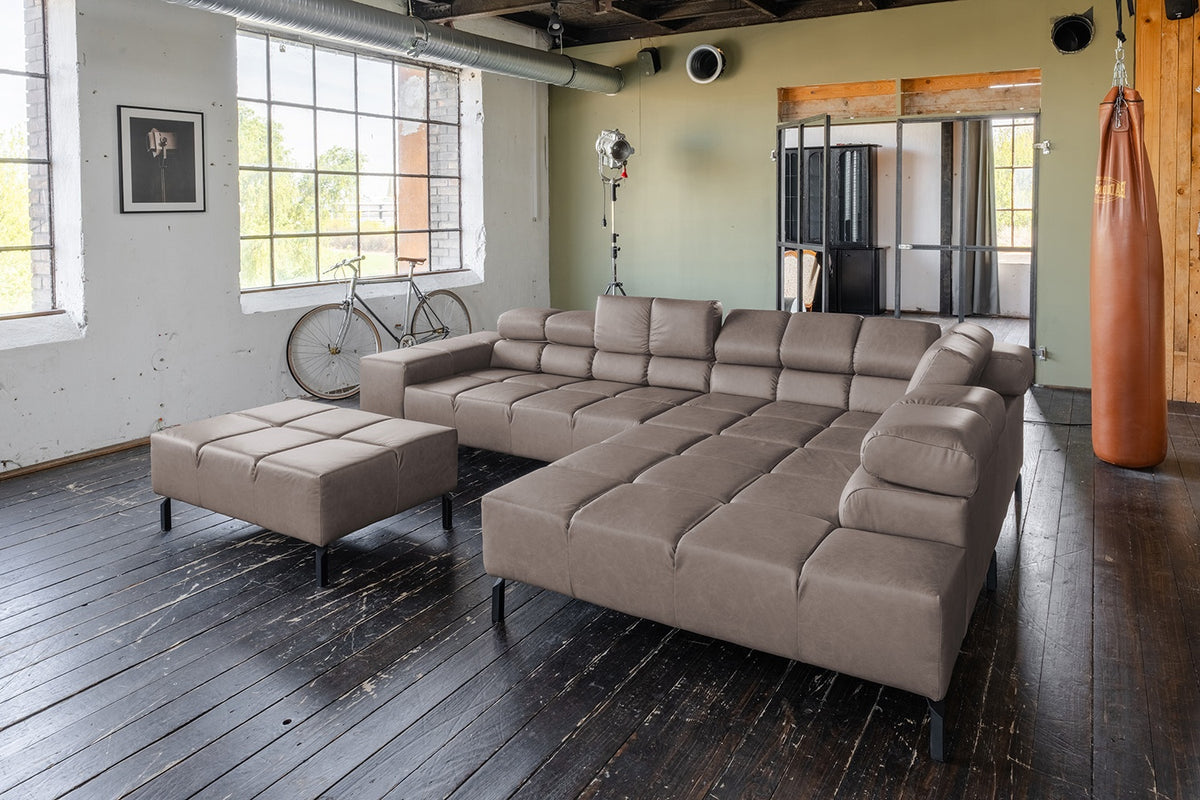 KAWOLA Sofa NELSON Ecksofa Leder dunkelbraun, Rechts, Mit Fußhocker, Ohne Komfortfunktion