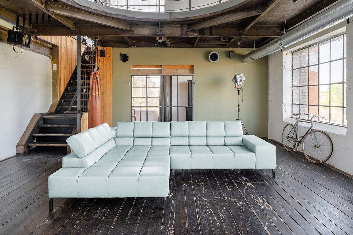 KAWOLA Sofa NELSON Ecksofa Leder hellblau