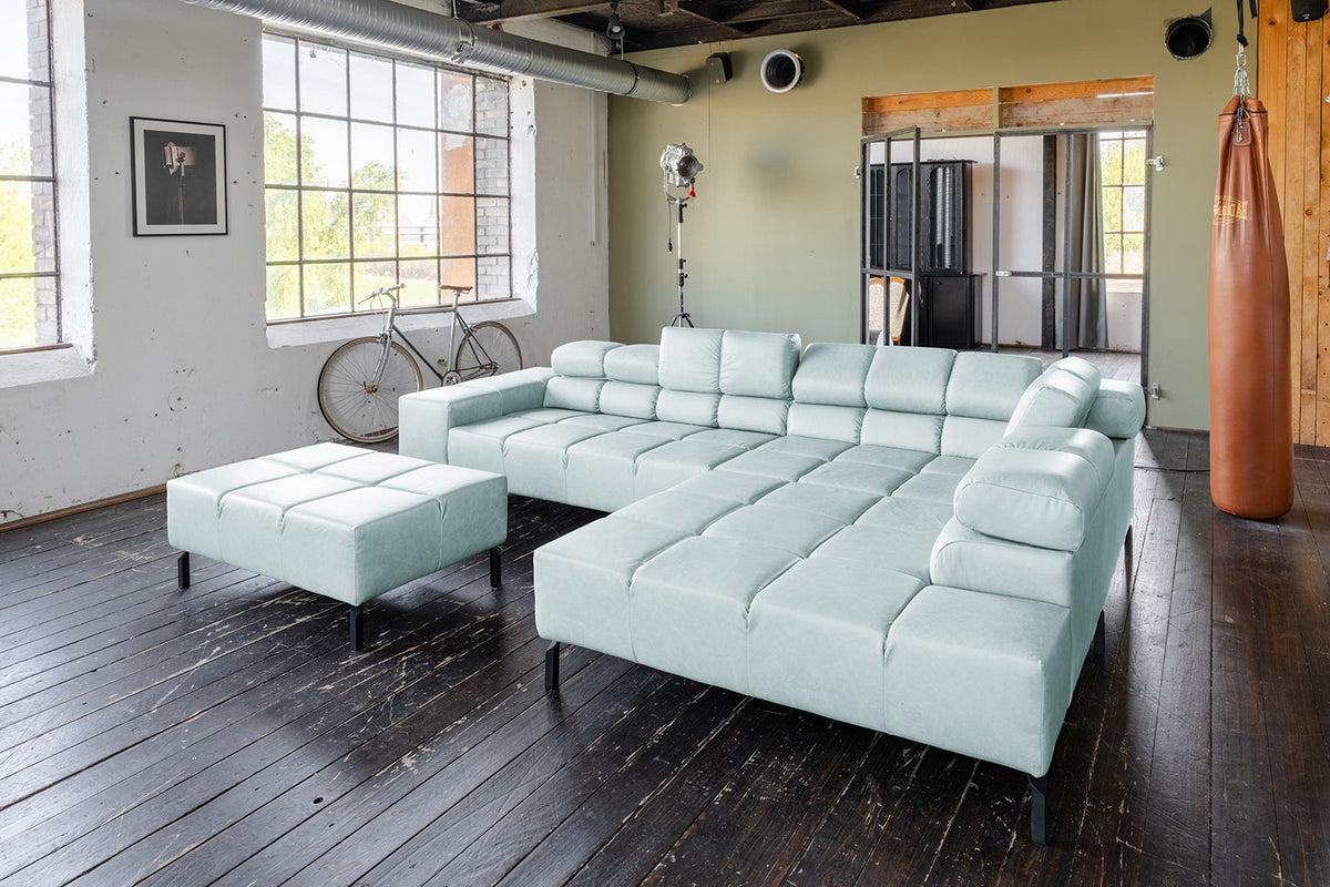 KAWOLA Sofa NELSON Ecksofa Leder hellblau
