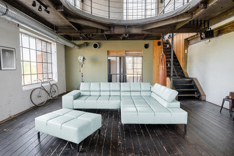 KAWOLA Sofa NELSON Ecksofa Leder hellblau, Rechts, Mit Fußhocker, Relaxfunktion