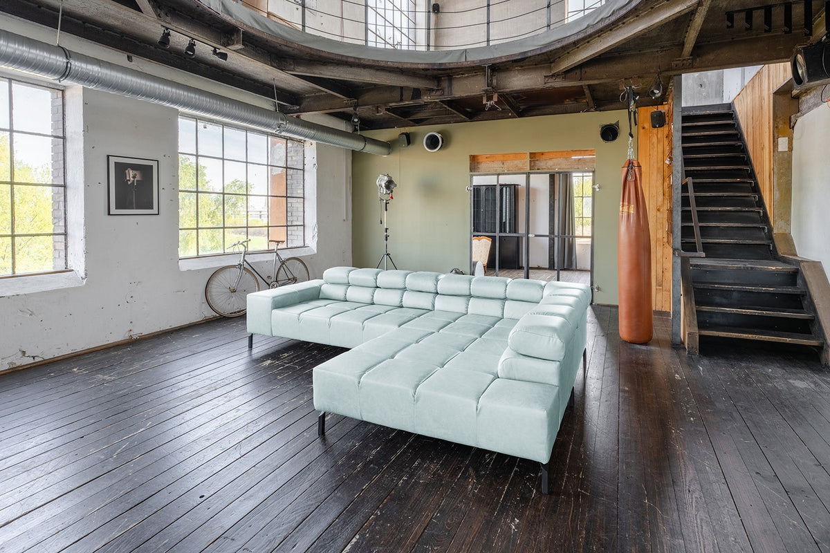 KAWOLA Sofa NELSON Ecksofa Leder hellblau, Rechts, Ohne Zusatzausstattung, Relaxfunktion