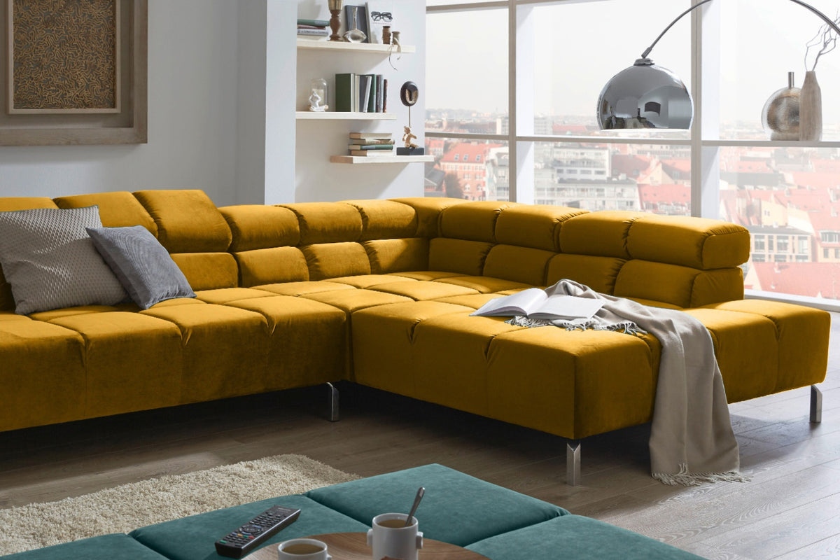 KAWOLA Sofa NELSON Ecksofa Velvet curry