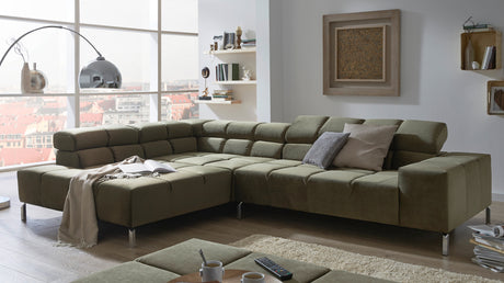 KAWOLA Sofa NELSON Ecksofa Velvet olivgrün, Rechts, Ohne Komfortfunktion
