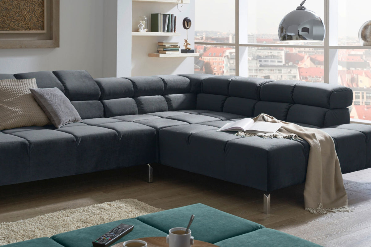 KAWOLA Sofa NELSON Ecksofa Velvet schwarz
