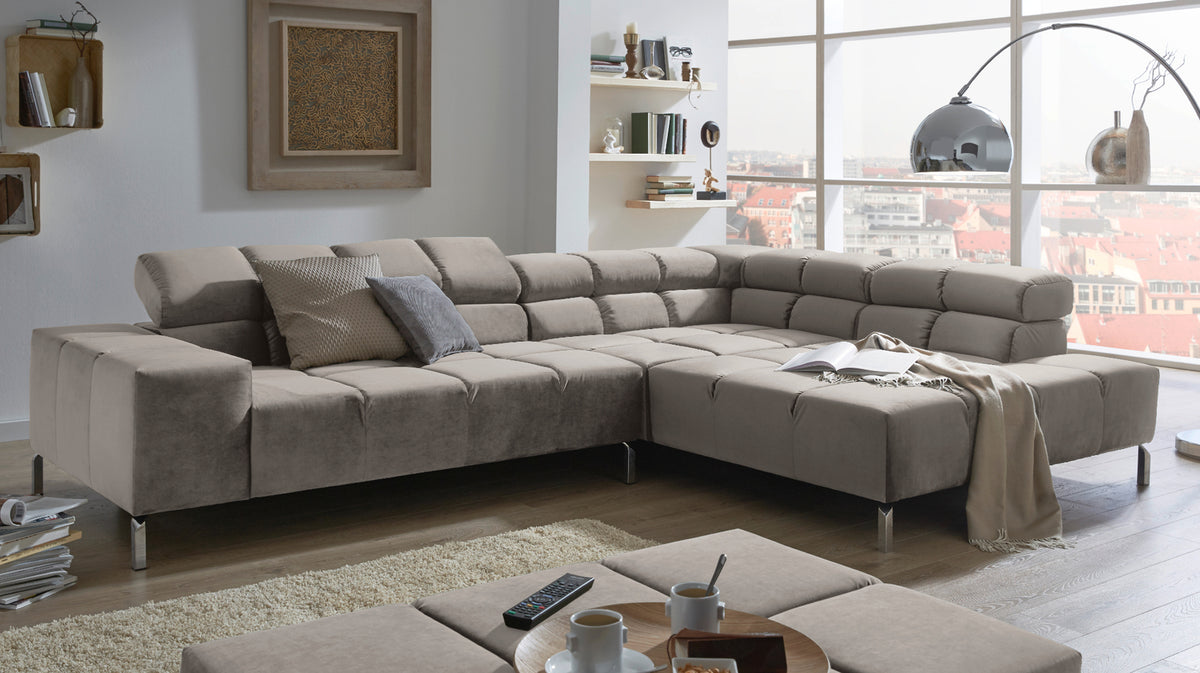 KAWOLA Sofa NELSON Ecksofa Velvet silber, Links, Ohne Komfortfunktion
