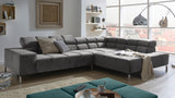 KAWOLA Sofa NELSON Ecksofa Velvet stone, Links, Relaxfunktion