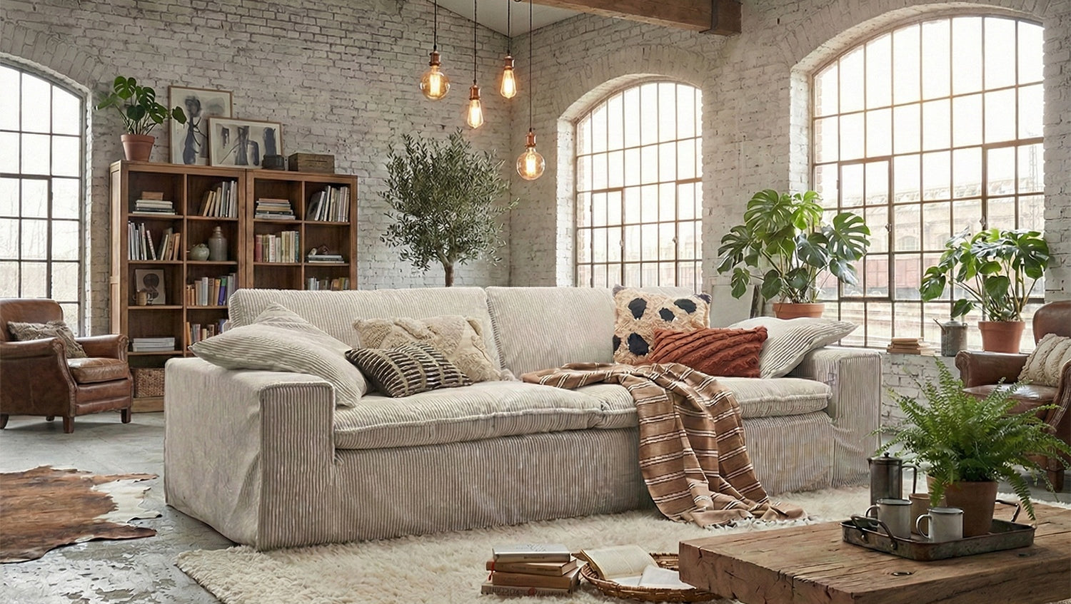 KAWOLA Sofa NETTA 3-Sitzer Bezug abziehbar Cord cremeweiß, 3-Sitzer