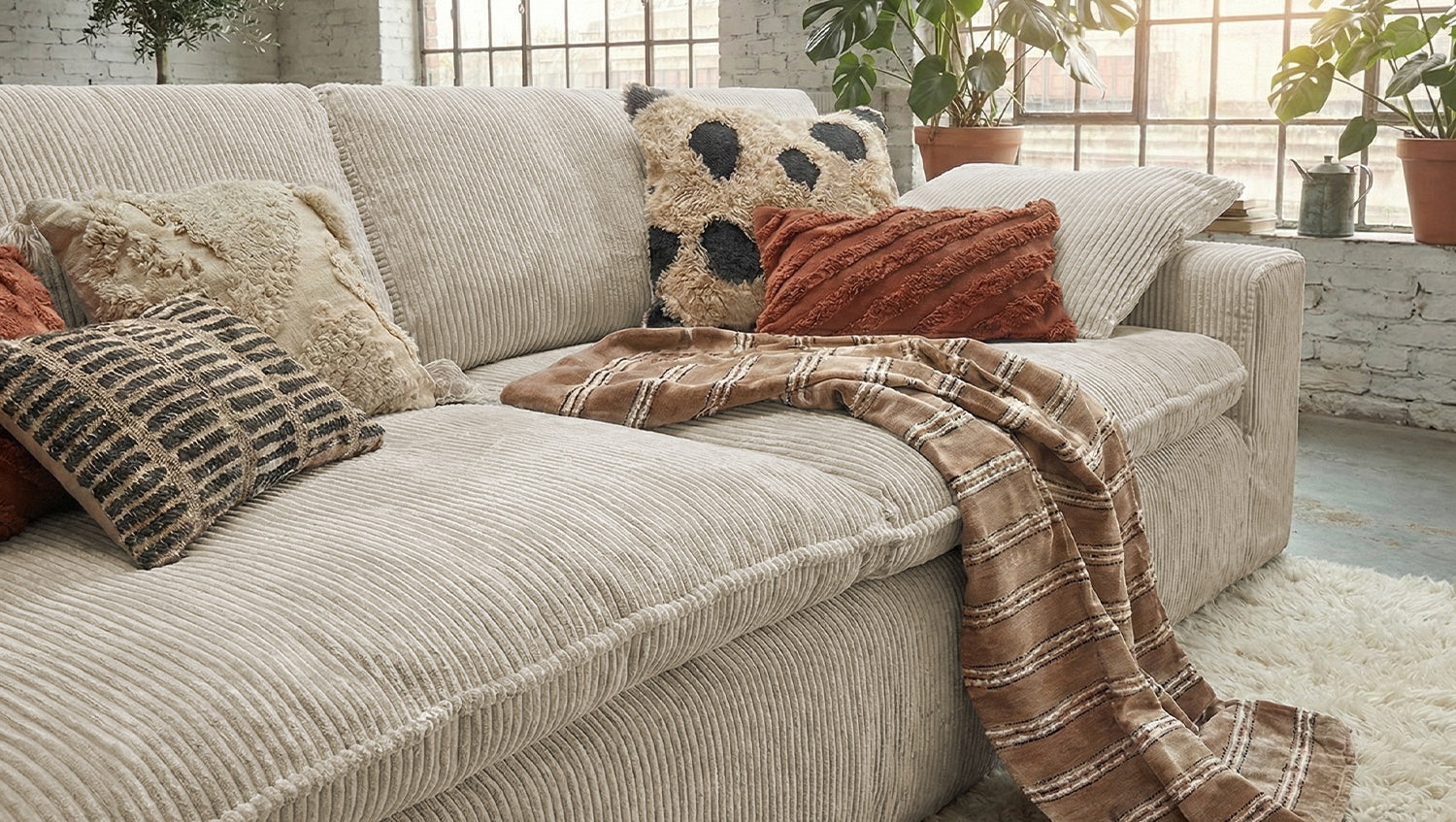 KAWOLA Sofa NETTA 3-Sitzer Bezug abziehbar Cord cremeweiß