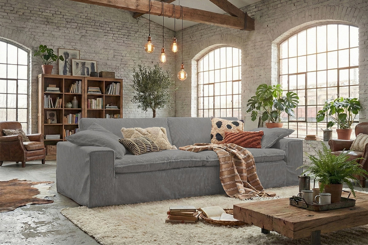 KAWOLA Sofa NETTA 3-Sitzer Bezug abziehbar Cord grau, 4-Sitzer