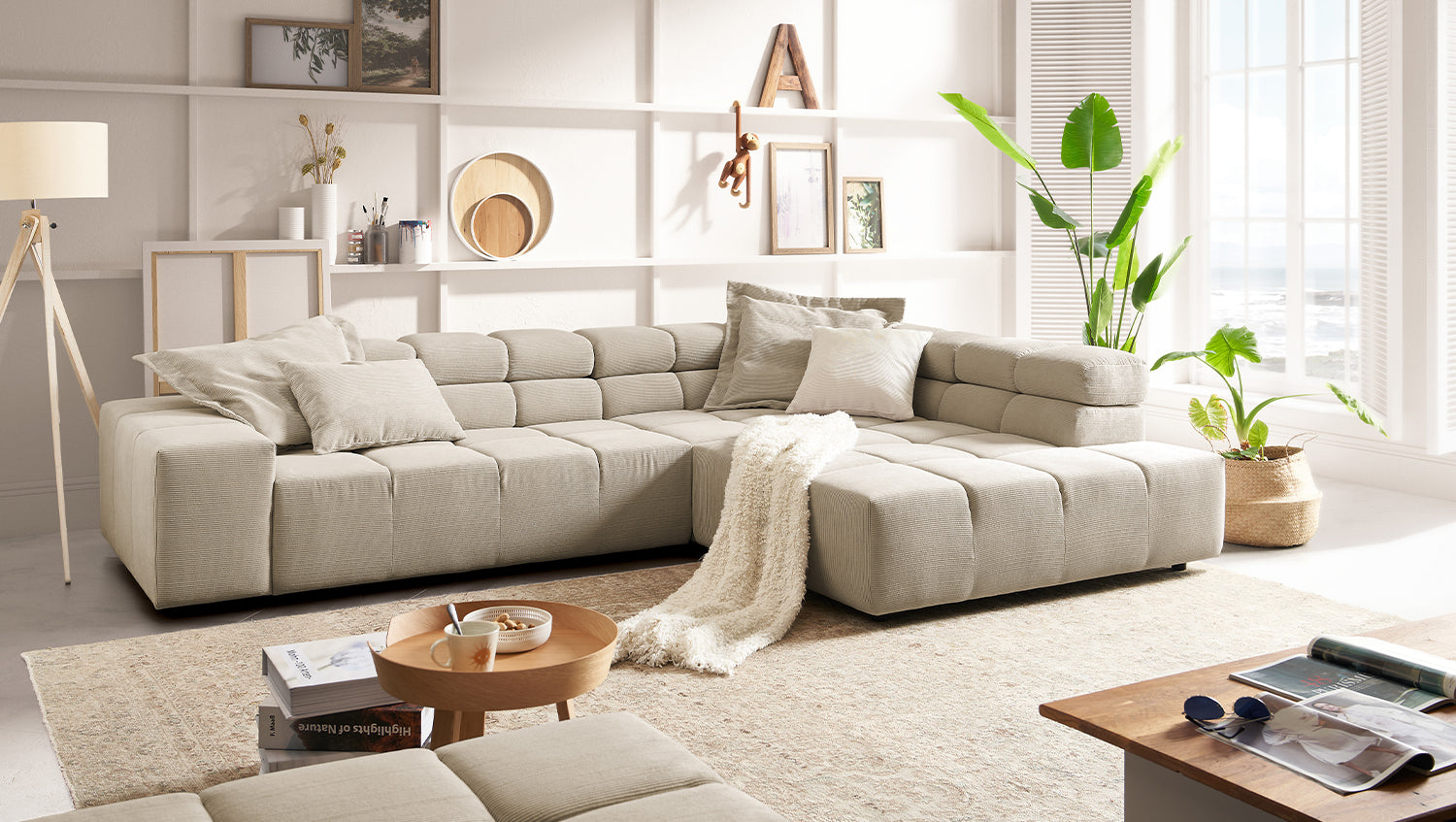 KAWOLA Sofa NEVADA Ecksofa Feincord beige, Rechts, Ohne Komfortfunktion