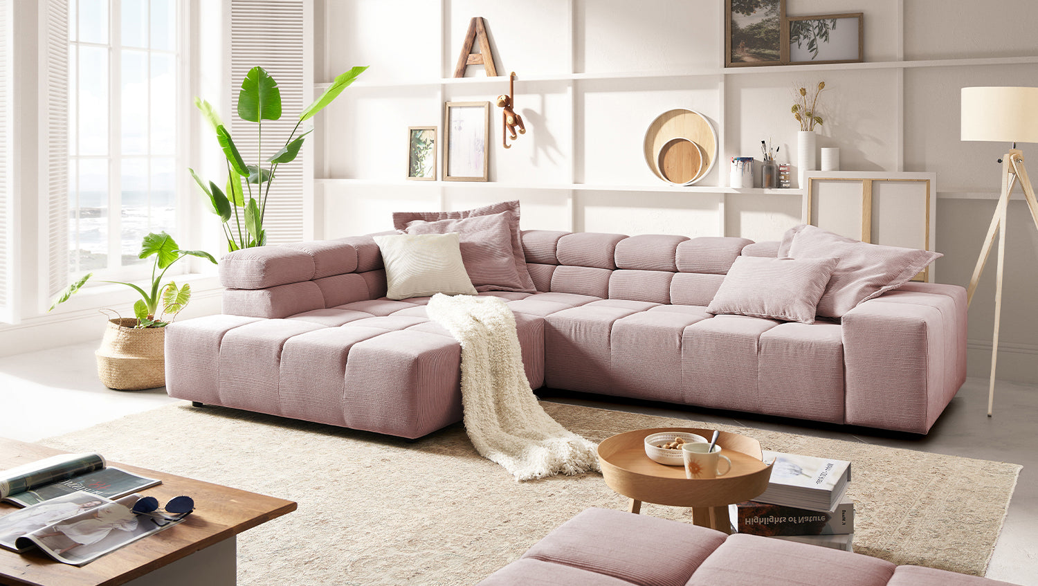 KAWOLA Sofa NEVADA Ecksofa Feincord rosa, Links, Ohne Komfortfunktion