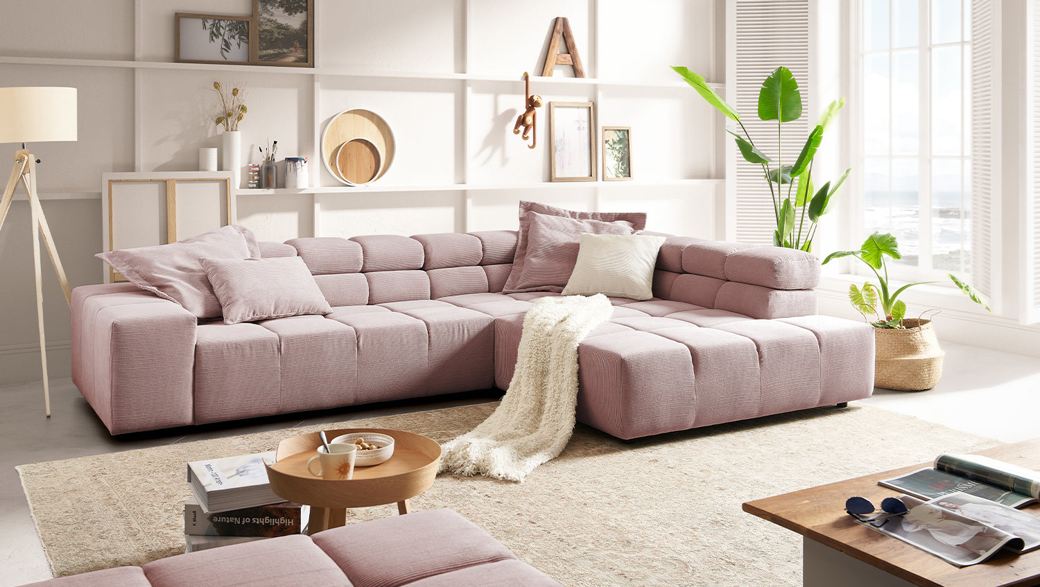 KAWOLA Sofa NEVADA Ecksofa Feincord rosa, Rechts, Ohne Komfortfunktion