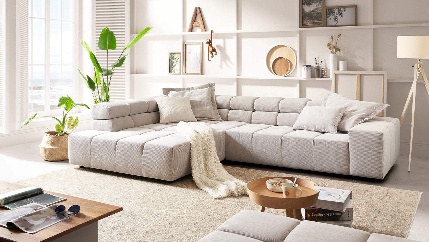 KAWOLA Sofa NEVADA Ecksofa Feincord silber, Links, Ohne Komfortfunktion