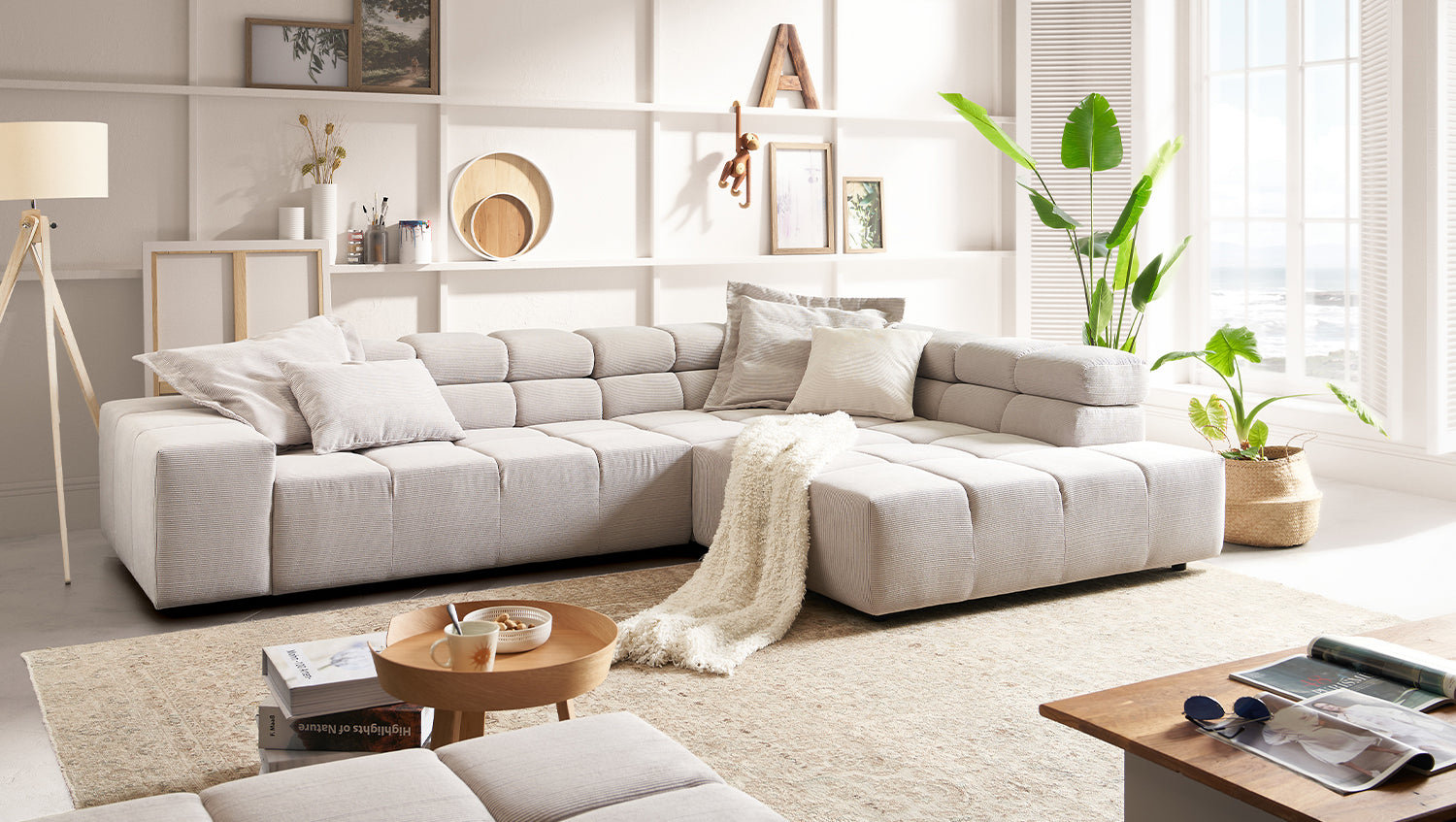KAWOLA Sofa NEVADA Ecksofa Feincord silber, Rechts, Relaxfunktion
