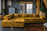 KAWOLA Sofa NEVADA Ecksofa Velvet curry, Links, Ohne Komfortfunktion