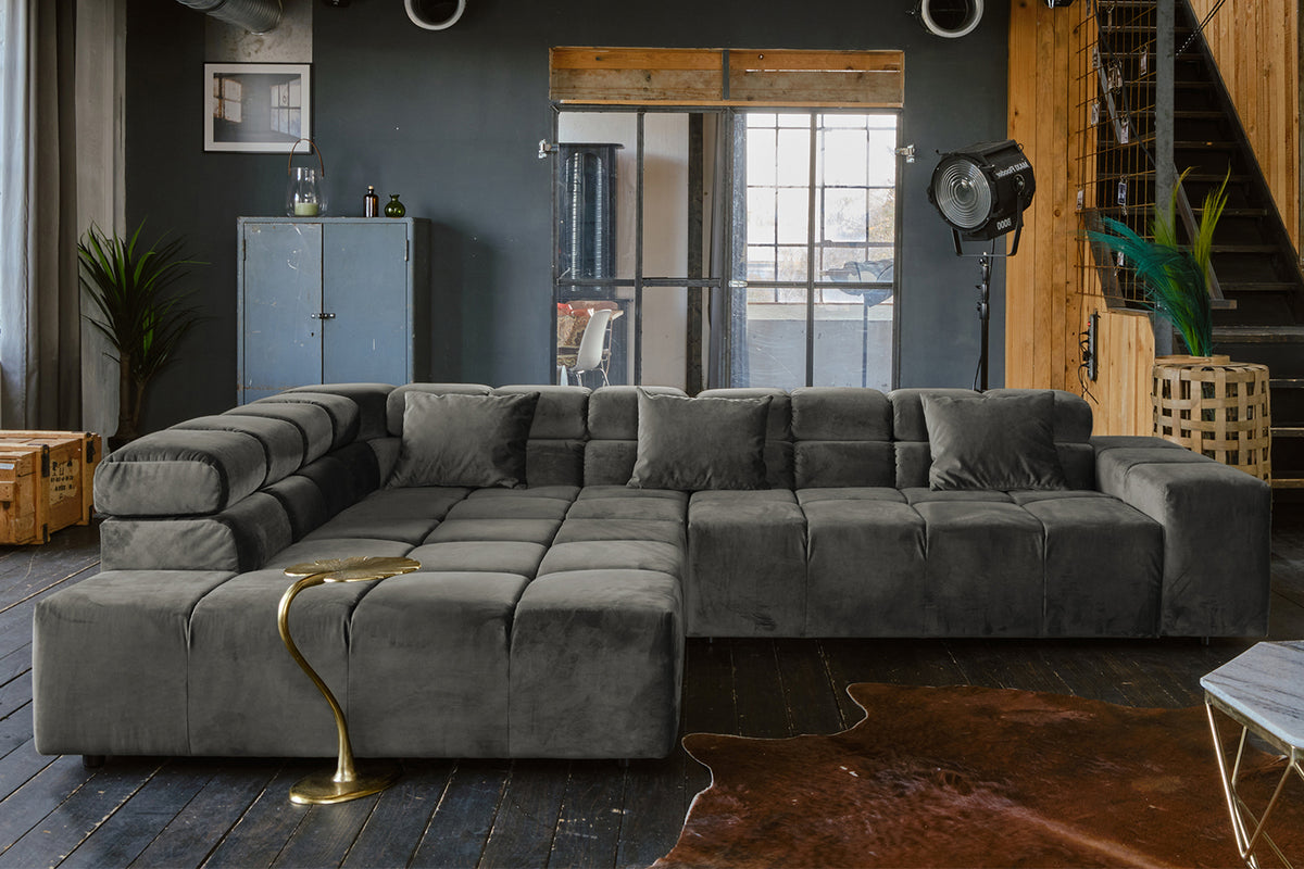 KAWOLA Sofa NEVADA Ecksofa Velvet grau, Links, Ohne Komfortfunktion