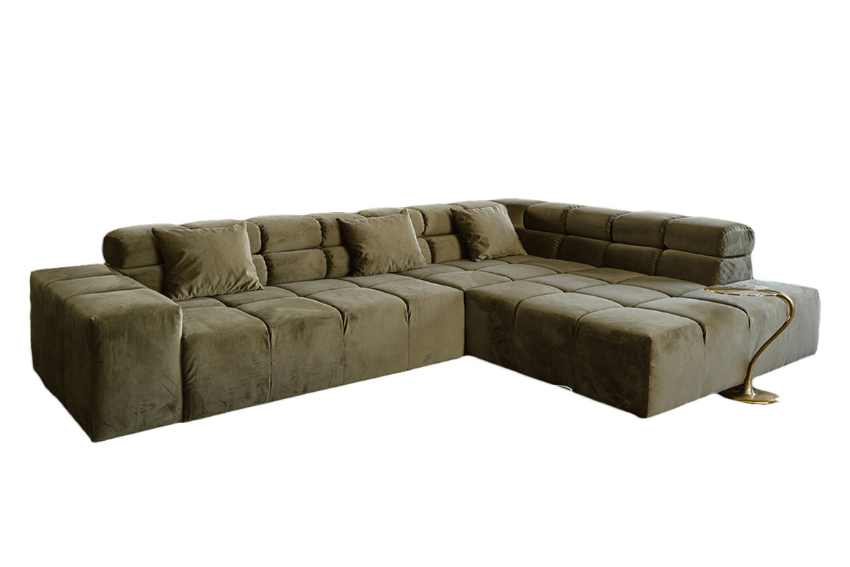 KAWOLA Sofa NEVADA Ecksofa Velvet olivgrün