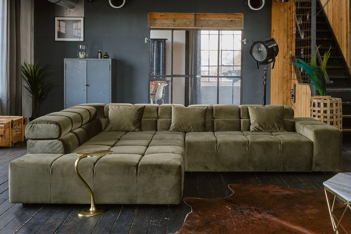 KAWOLA Sofa NEVADA Ecksofa Velvet olivgrün