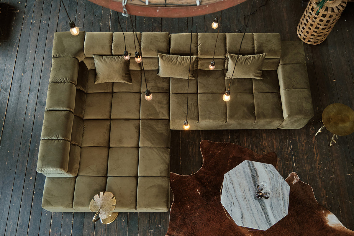KAWOLA Sofa NEVADA Ecksofa Velvet olivgrün