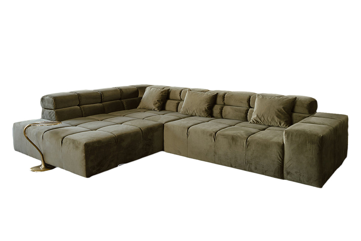 KAWOLA Sofa NEVADA Ecksofa Velvet olivgrün