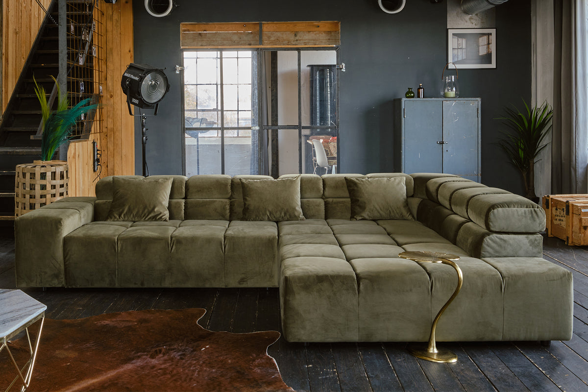 KAWOLA Sofa NEVADA Ecksofa Velvet olivgrün