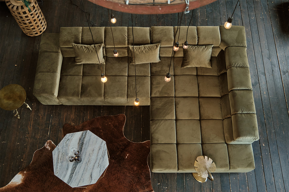 KAWOLA Sofa NEVADA Ecksofa Velvet olivgrün