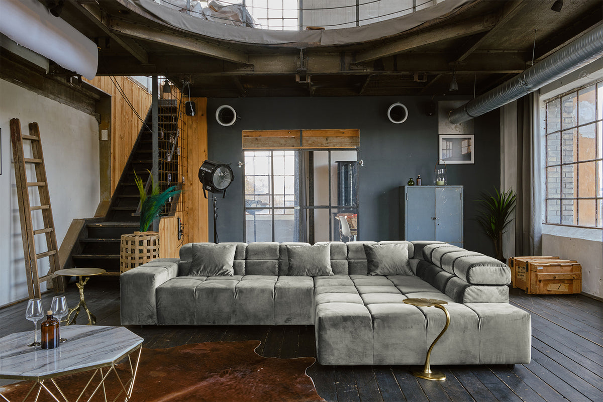 KAWOLA Sofa NEVADA Ecksofa Velvet silber