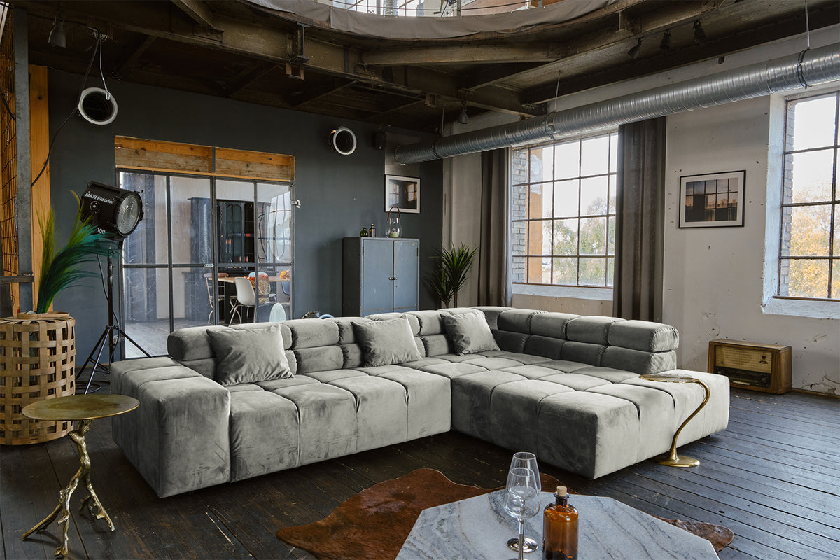 KAWOLA Sofa NEVADA Ecksofa Velvet silber