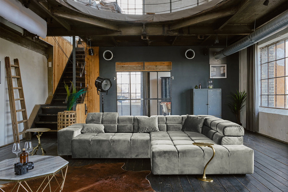 KAWOLA Sofa NEVADA Ecksofa Velvet silber