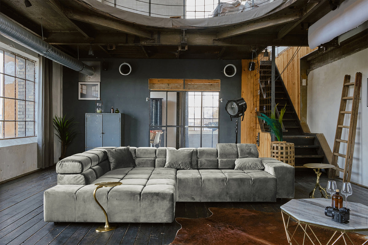 KAWOLA Sofa NEVADA Ecksofa Velvet silber