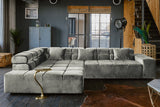 KAWOLA Sofa NEVADA Ecksofa Velvet silber, Links, Relaxfunktion