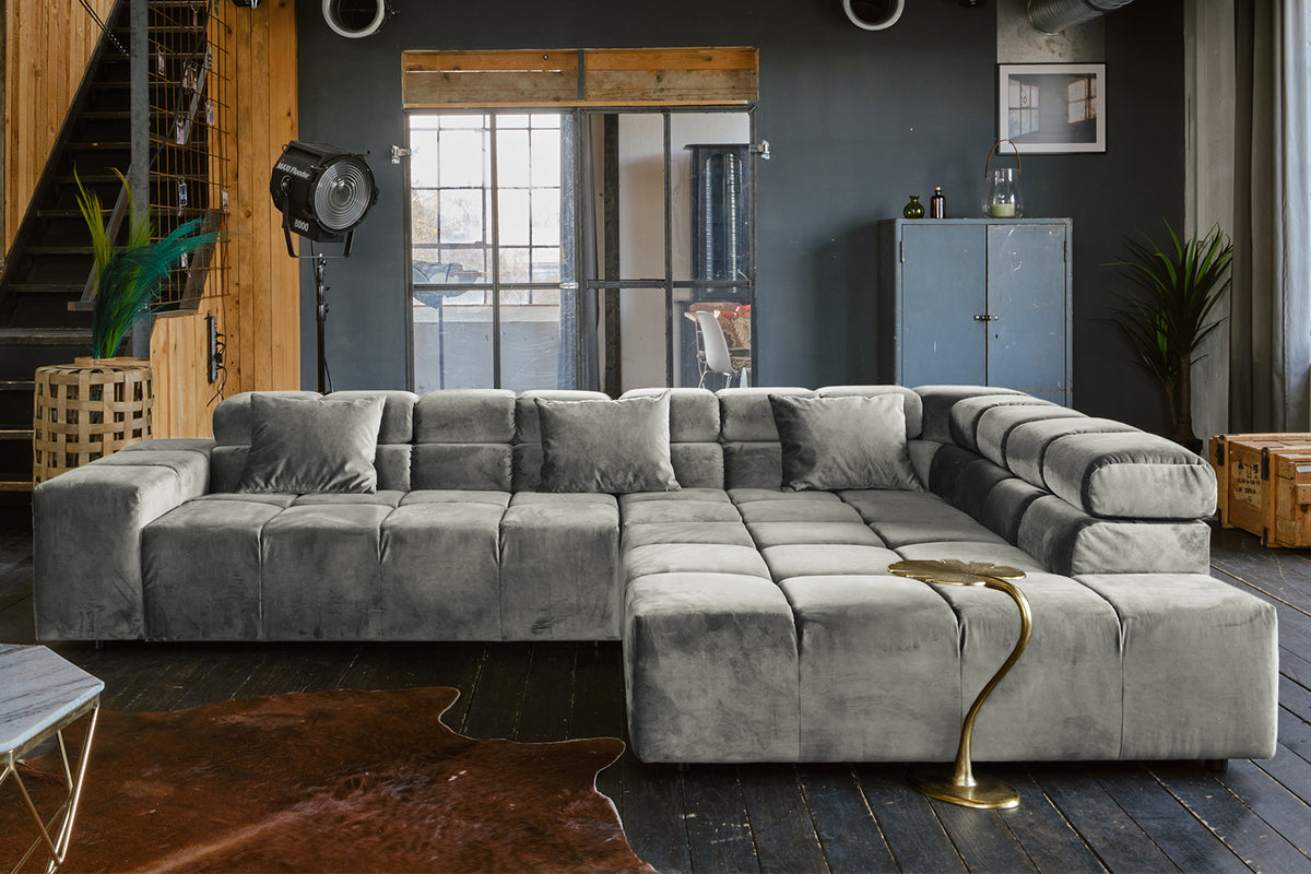 KAWOLA Sofa NEVADA Ecksofa Velvet silber, Rechts, Ohne Komfortfunktion
