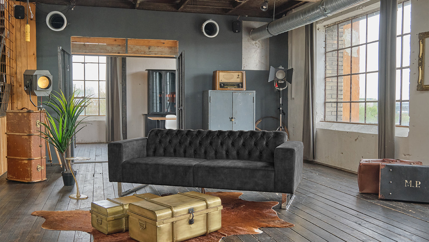 KAWOLA Sofa NILO 3-Sitzer Velvet Vintage anthrazit