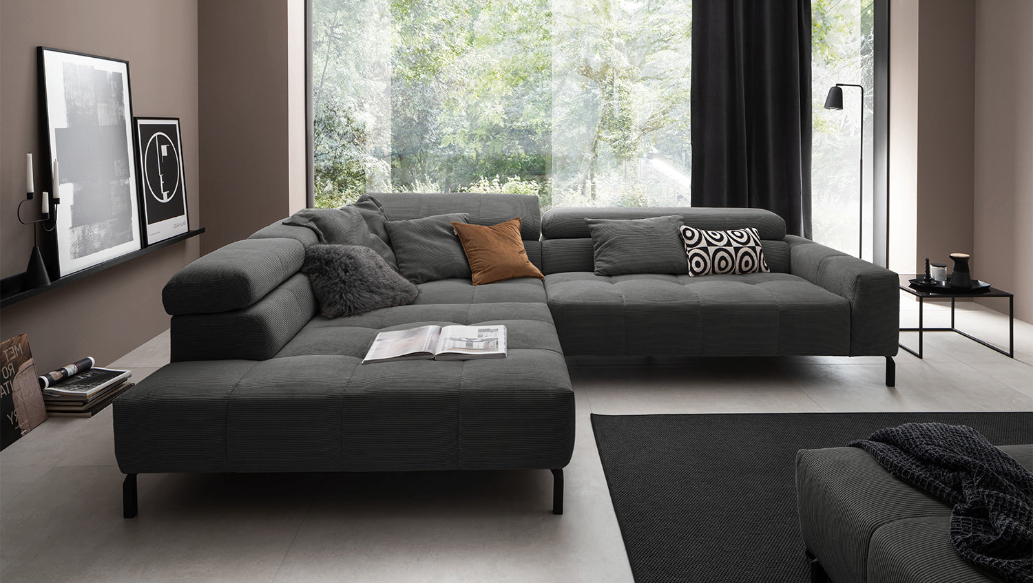 KAWOLA Sofa OHIO Ecksofa Feincord anthrazit