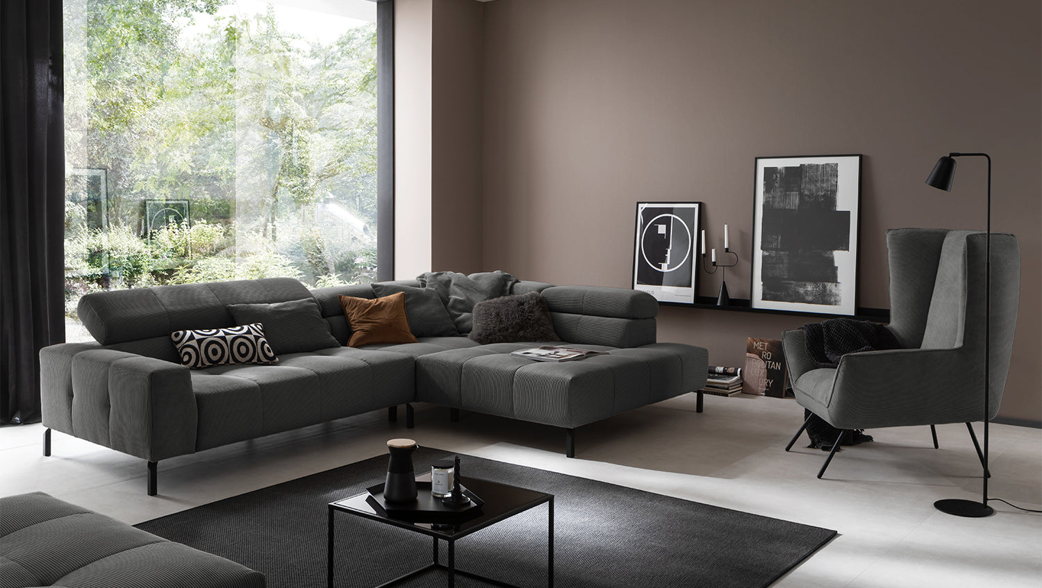 KAWOLA Sofa OHIO Ecksofa Feincord anthrazit, Rechts, Ohne Komfortfunktion