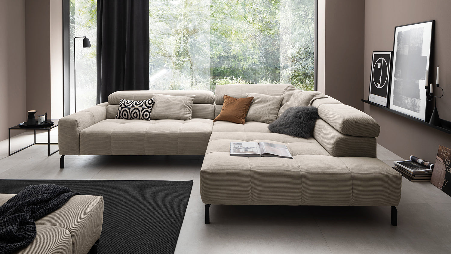 KAWOLA Sofa OHIO Ecksofa Feincord beige