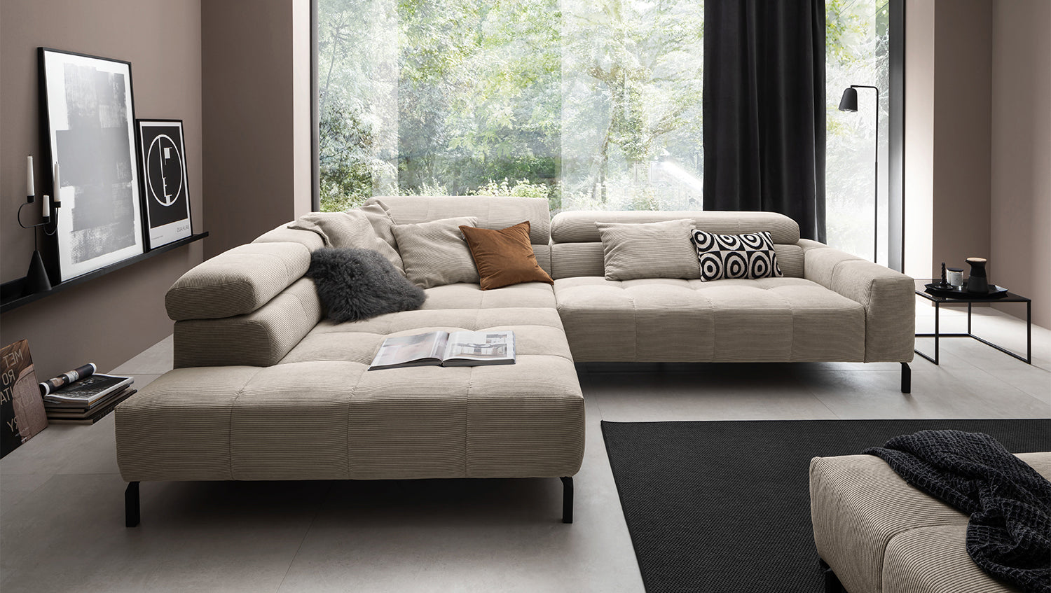 KAWOLA Sofa OHIO Ecksofa Feincord beige